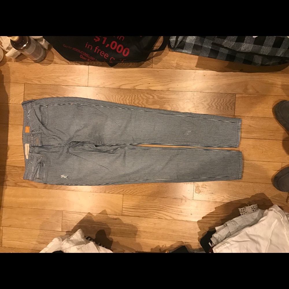 jeans with blue and black stripes